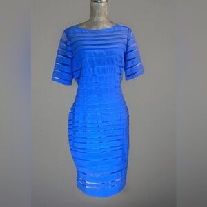 Adrianna Papell Cobalt Blue Sheer Stripe Dress – Women’s Size 6 – NWOT
